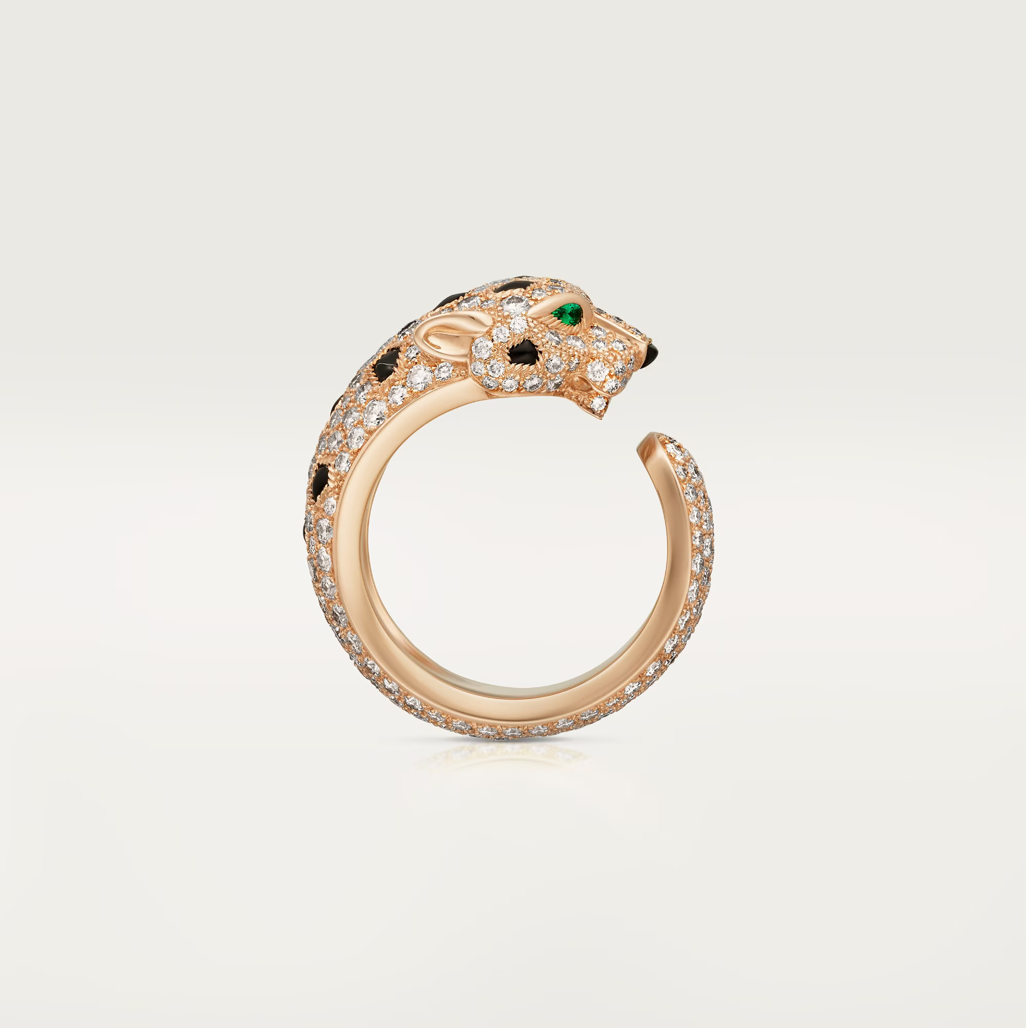 Carty Panther Motif Ring, Rose Gold, Medium Model, Half-Paved
