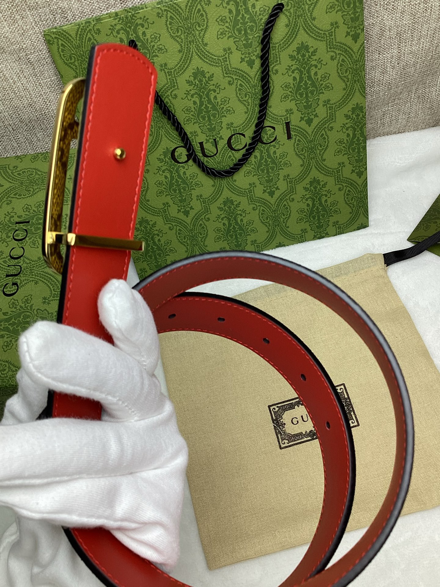 [TOP] GUCCI Double-sided Belt 3 cm - Red - 711 Luxury