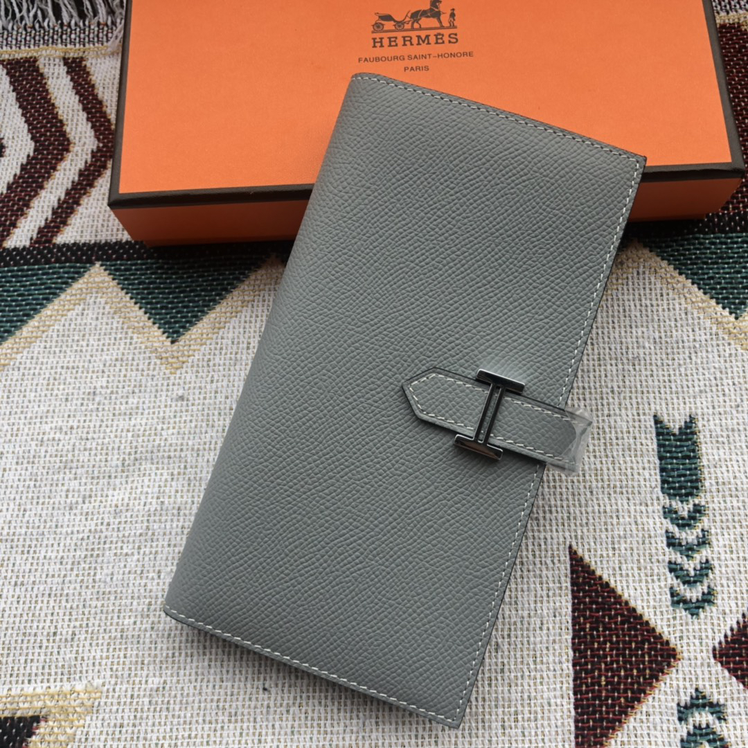 [TOP] HERMES Bearn Wallet Epsom Leather 17.5/9.5cm - Bleu Lin - 711 Luxury