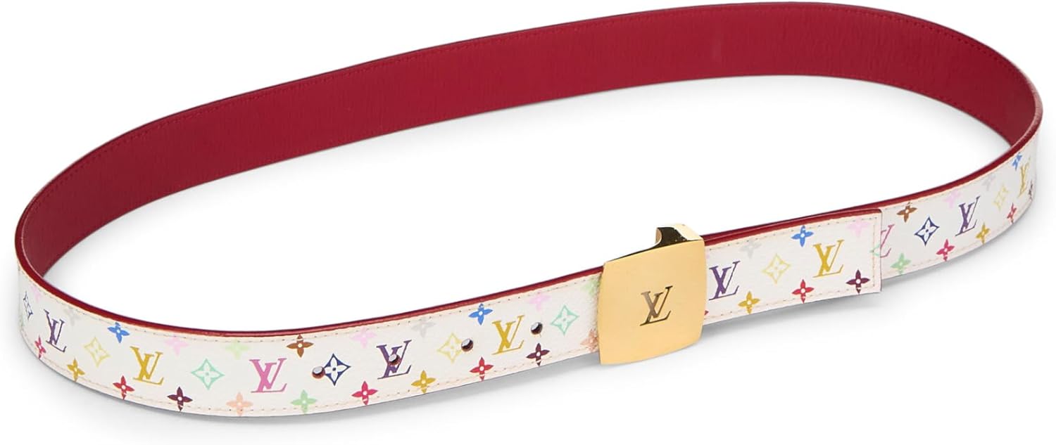 Louis Vuitton, Pre-loved Takashi Murakami X Louis Vuitton White Monogram Multicolore Ceinture 90, White