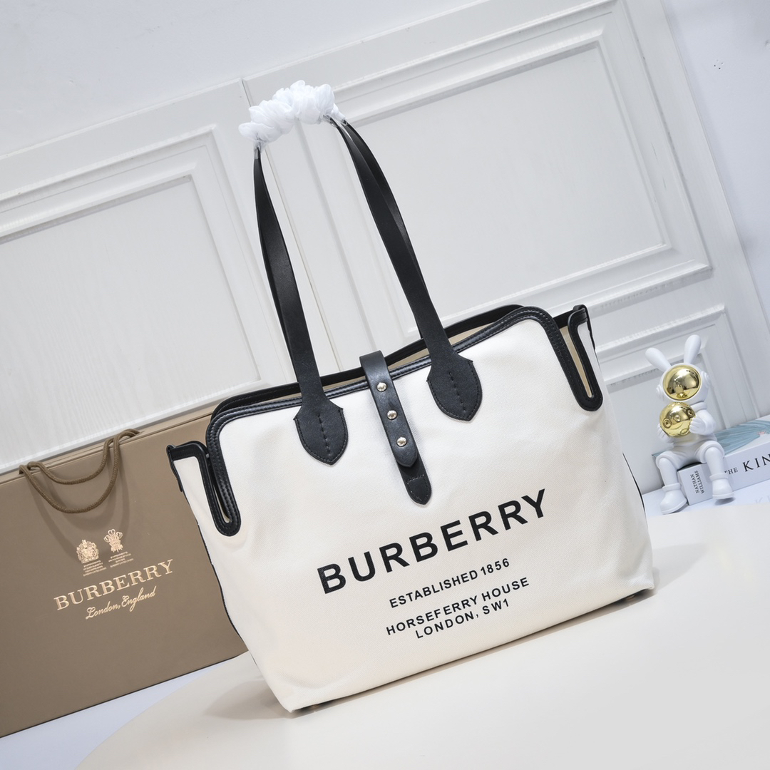 [TOP] BURBERRY The Belt Tote Bag Canvas  35 x 15 x 31cm - White and Brown - 711 Luxury
