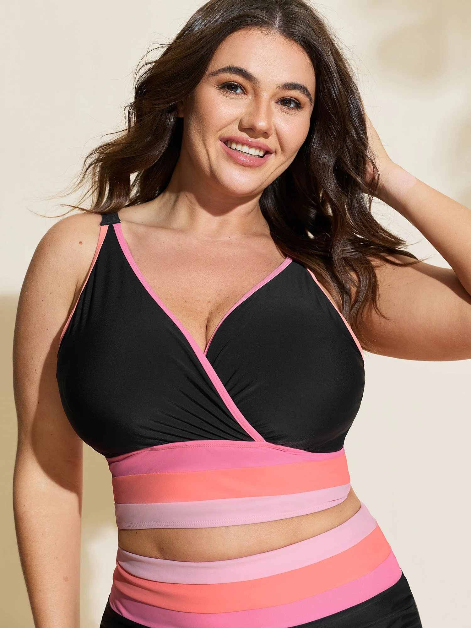 Color Contrast Stretchy Swim Top