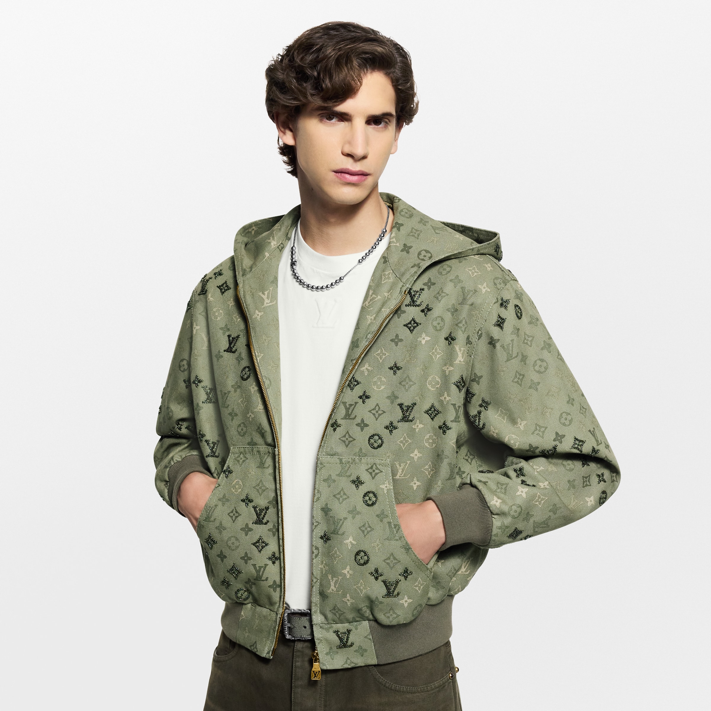 LOUIS VUITTON Monogram Embellished Hooded Blouson #389538