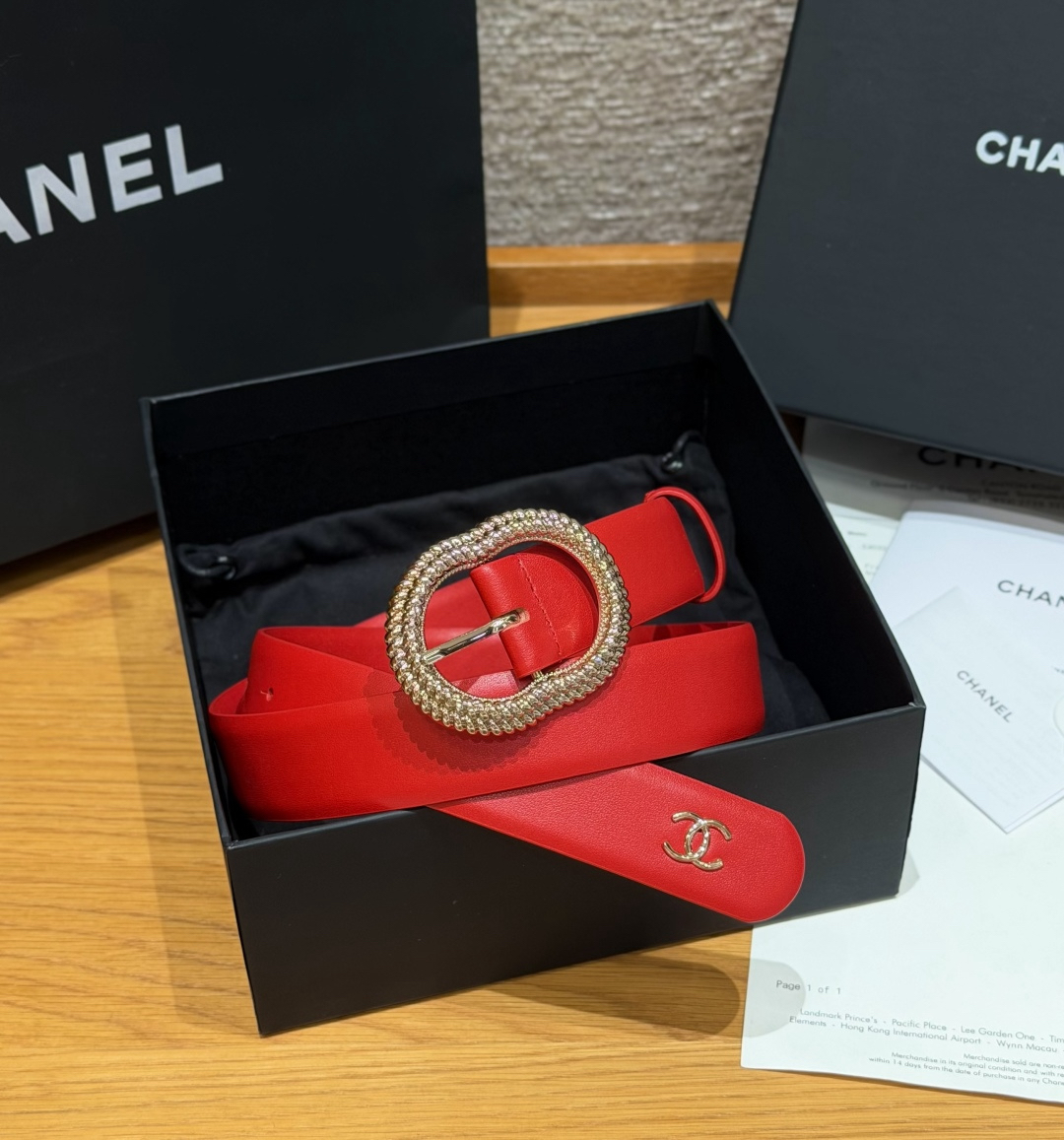 [TOP] CHANEL Cowhide Belt 3 cm - Red - 711 Luxury