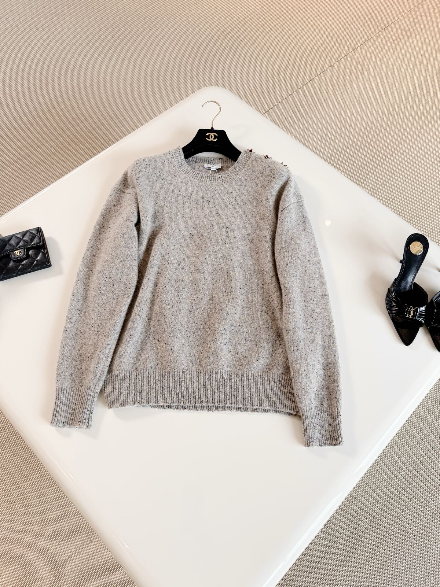 CHANEL Pullover Wool Cashmere Gray #389594