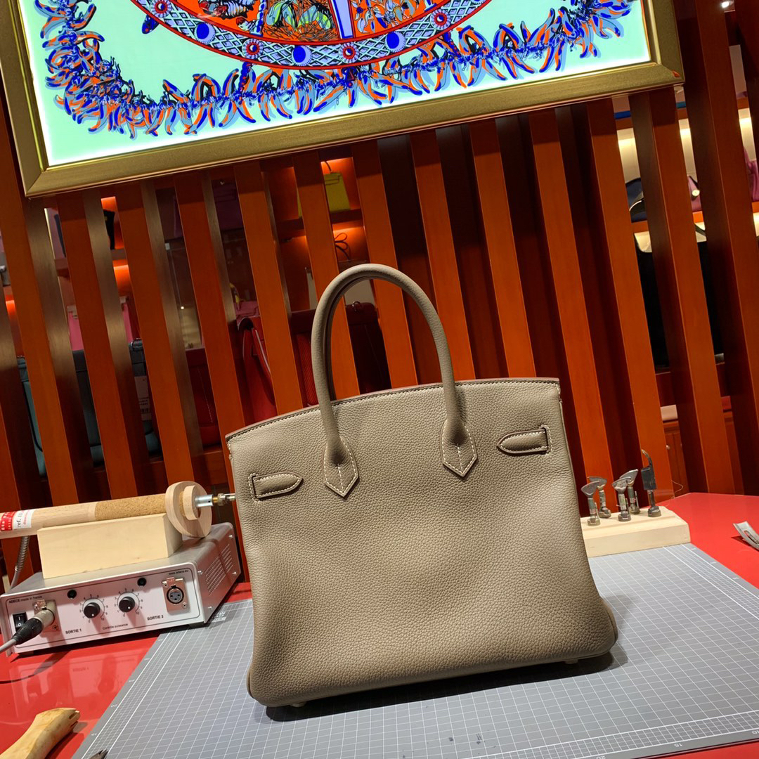 [TOP] HERMES Birkin Togo Leather 30cm - Etoupe & GHW