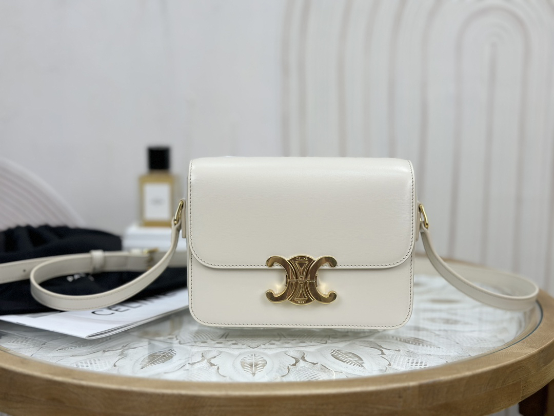 [TOP] CELINE Triomphe Bag Box Leather 18.5x14x6cm - White - 711 Luxury