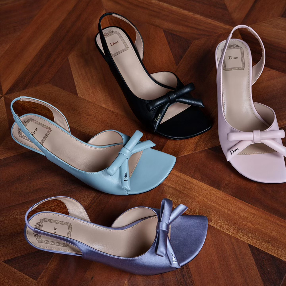 Dior black Shoes DIOR Dior Bow Heeled Slingback Sandal Black Lambskin #389715 | Nigo Office