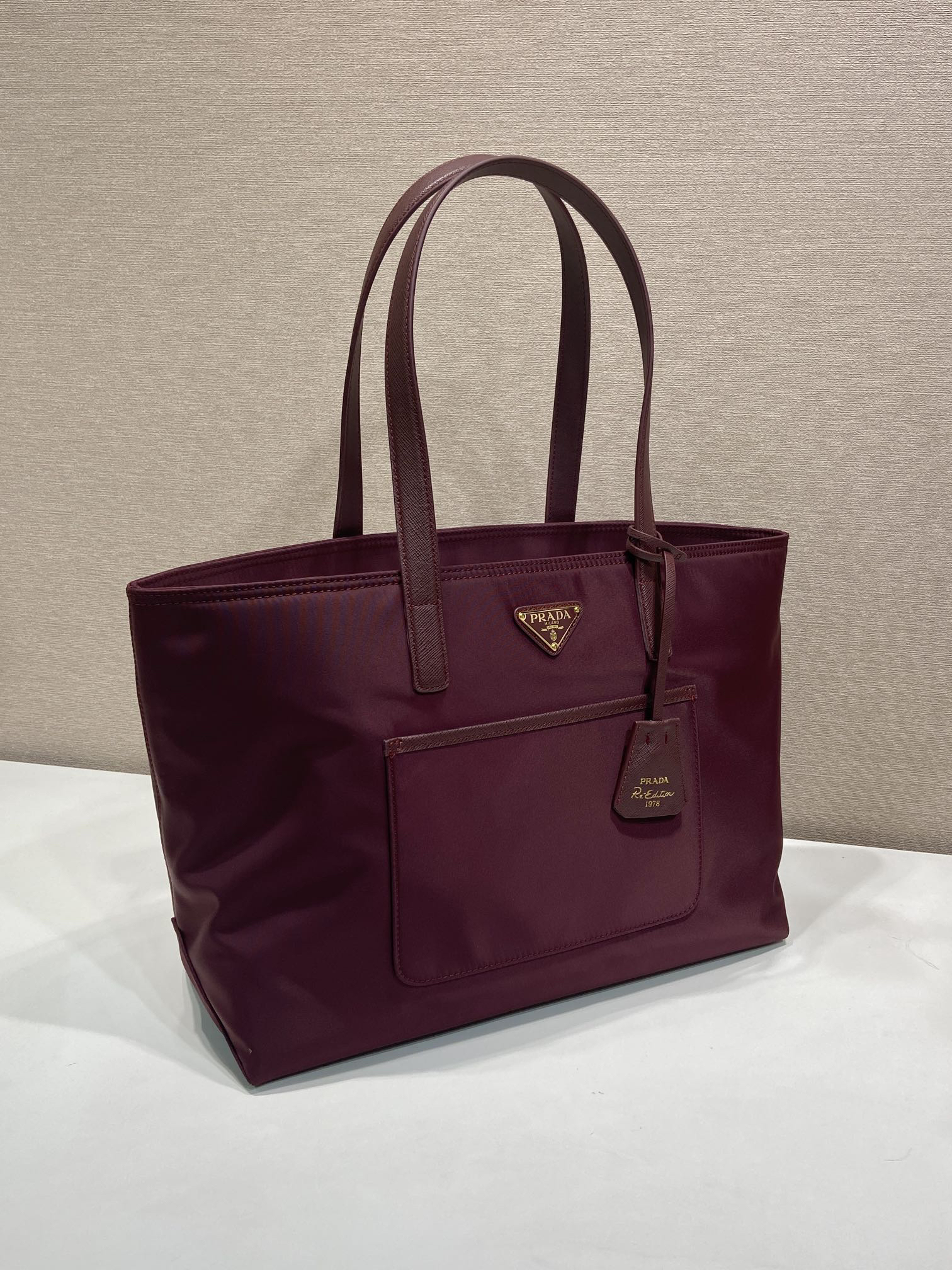 [TOP] PRADA Tote Bag Nylon/Saffiano Leather 35x26x15cm - Dark Red