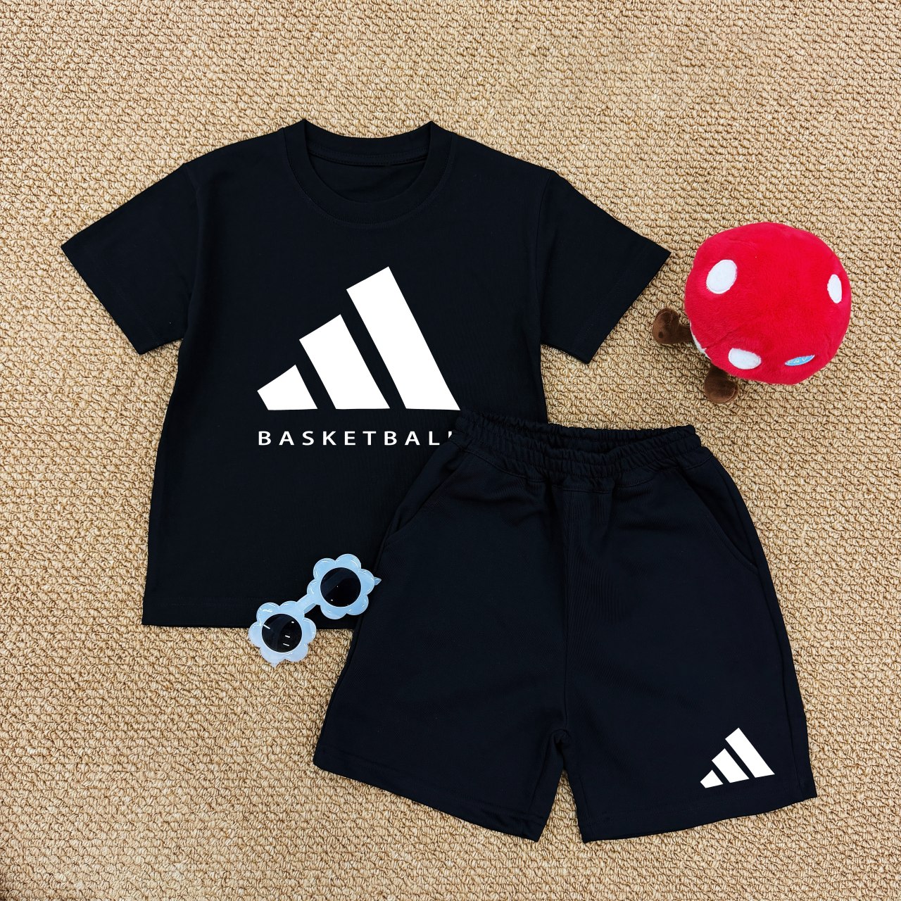 Adidas Unisex Kids 2Pcs Basketball Tracksuit Tee & Shorts Full Tags Sizes 90-150 Boys Girls Summer Sport Set