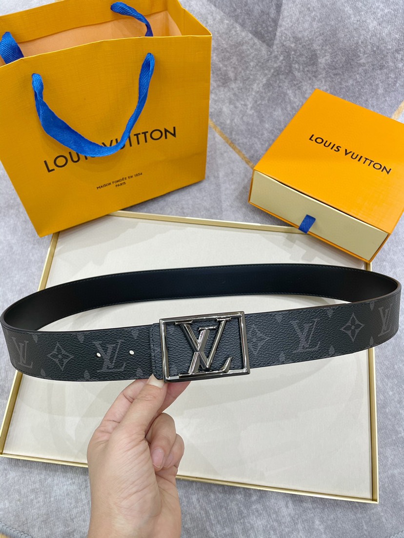 [TOP] Louis Vuitton LV ramide Frame Men's Belt 4cm - Black - 711 Luxury
