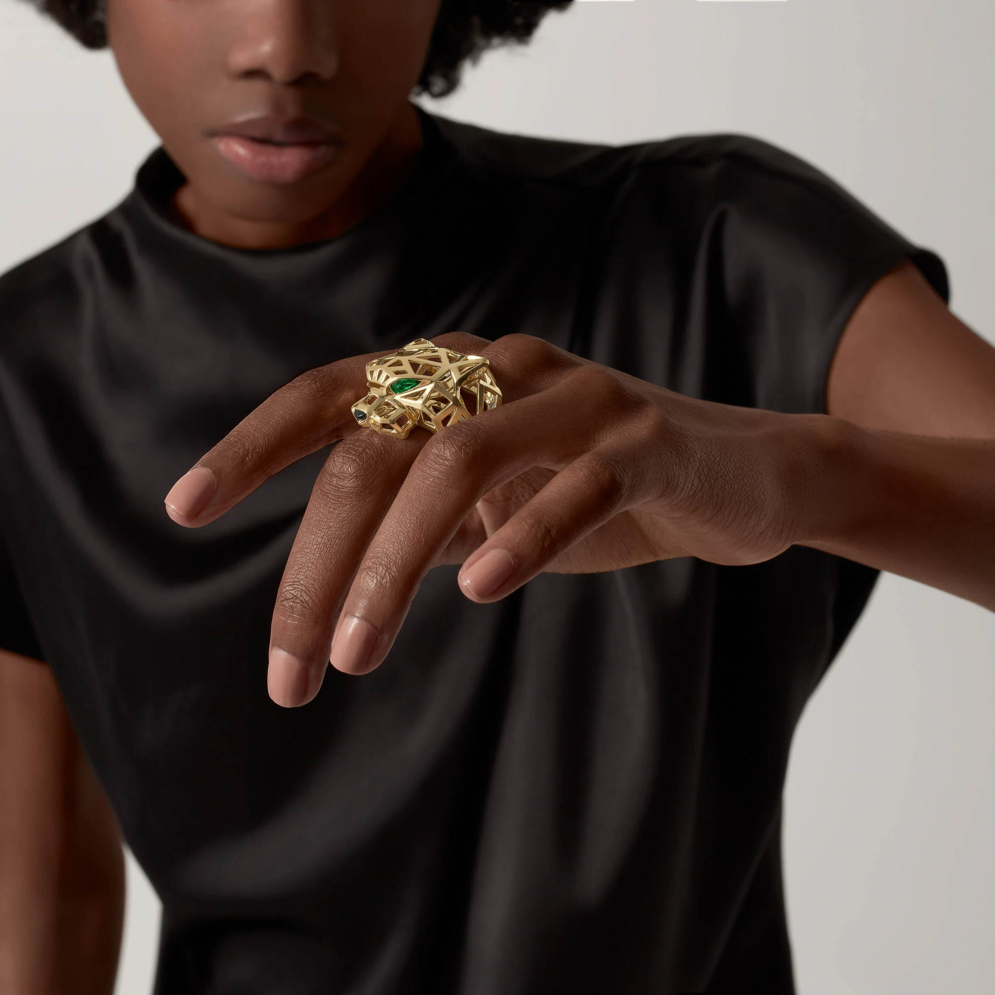 Carty Panther Lace Ring, Yellow Gold, Onyx