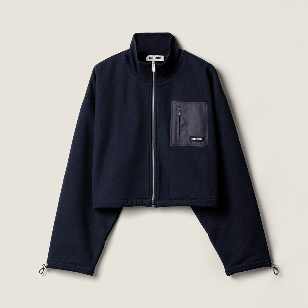 Designer navy Clothing MiuMiu Navy Zippered Fleece Jacket View 2 | Nigo Office