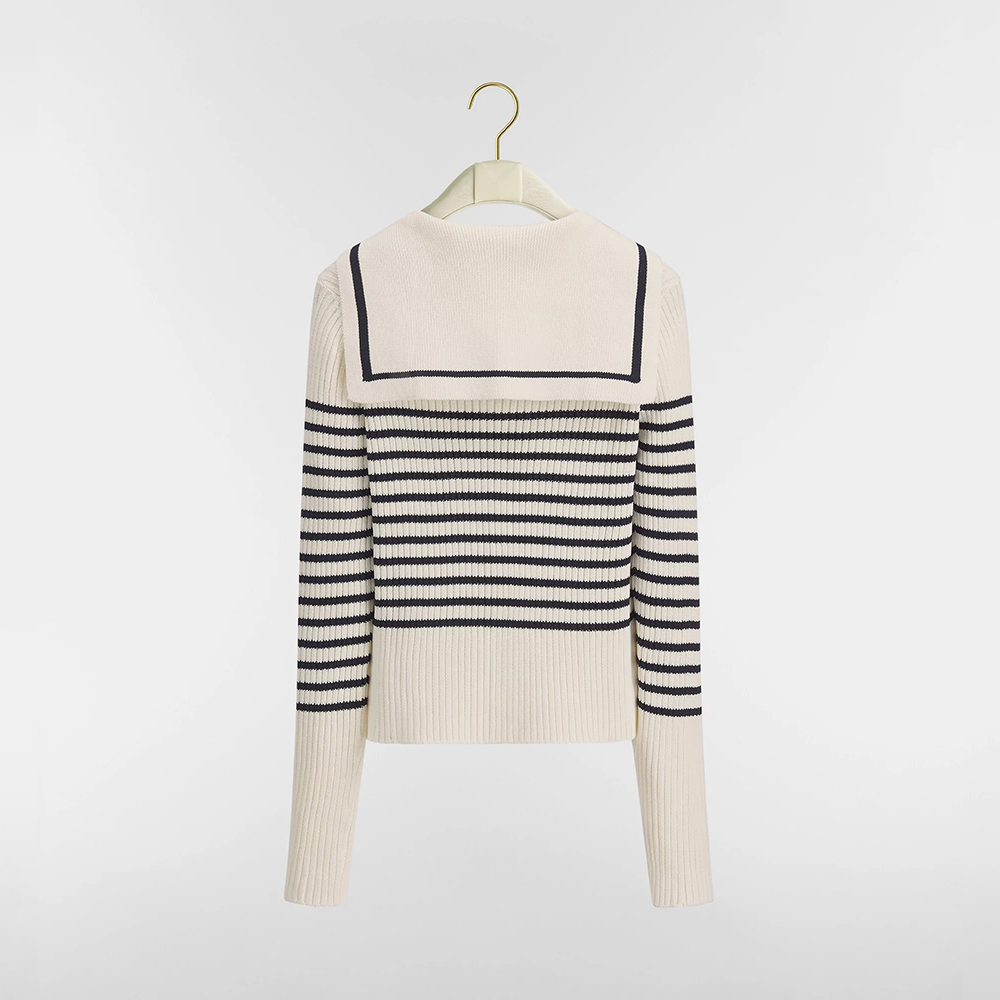 DIOR Dioriviera Dior Marinière Sweater with Sailor Collar White and Navy Blue Ribbed Cotton Knit #396972