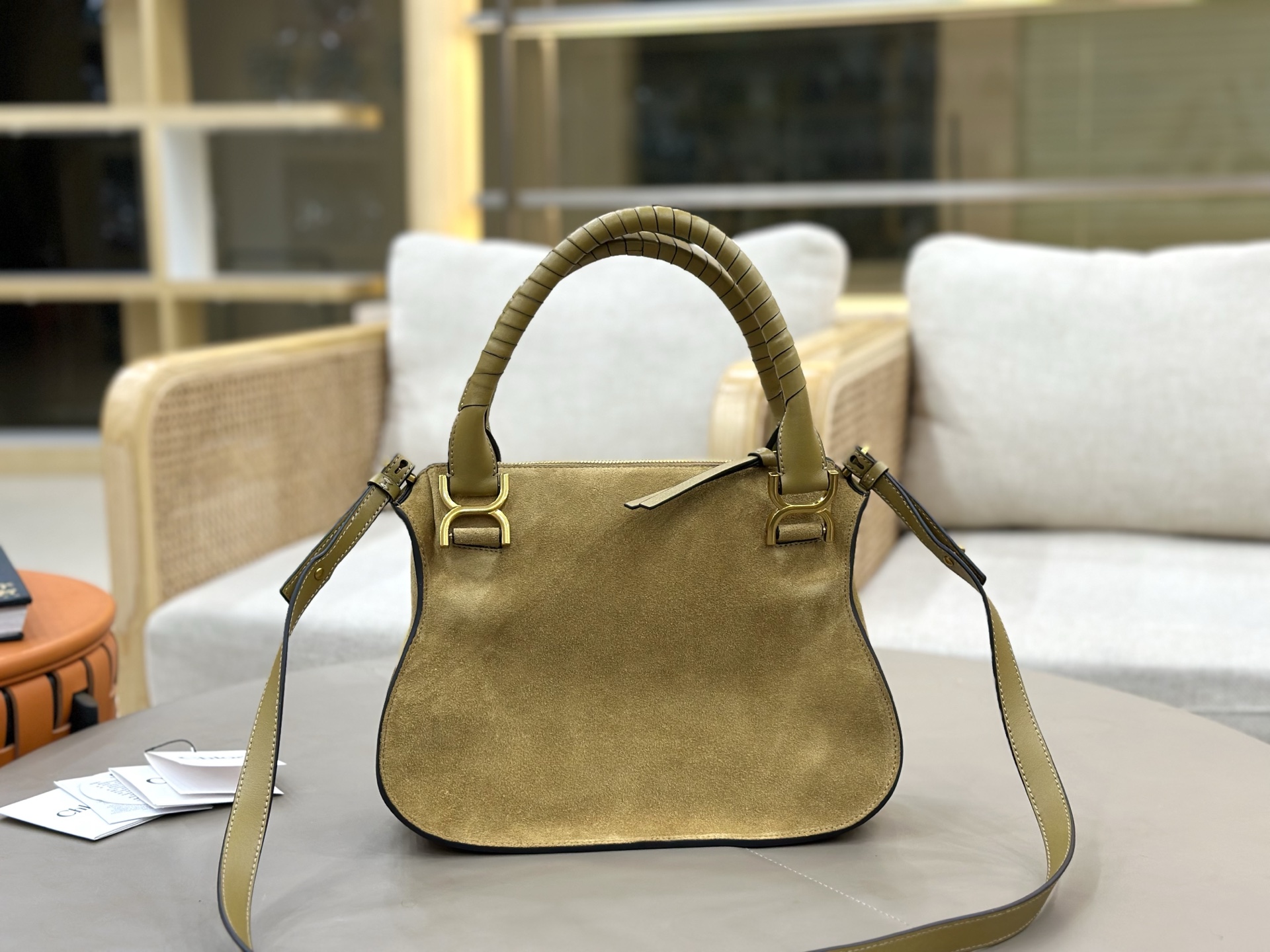 [TOP] Chloe Marcie Bag Suede Leather 30*23*10cm - Ginger - 711 Luxury