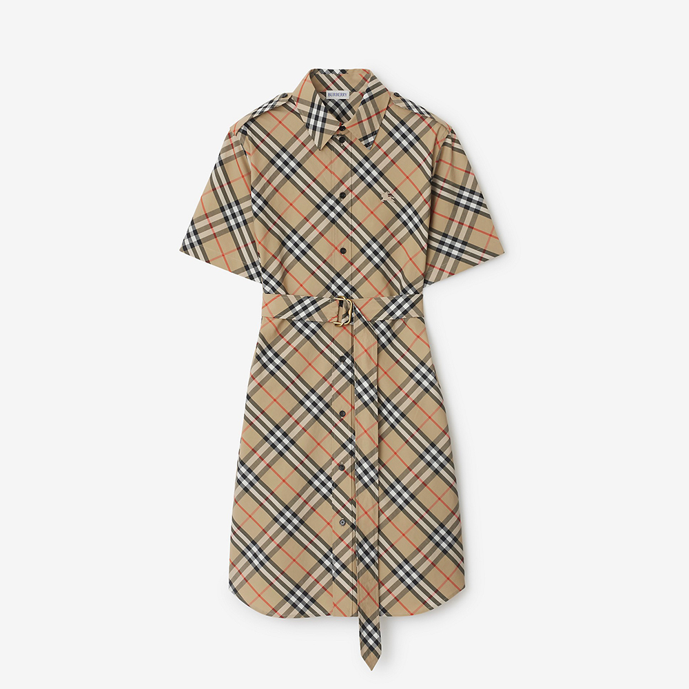 Burberry beige Clothing Burberry Check Cotton Shirt Dress in Sand beige Women #394433 | Nigo Office