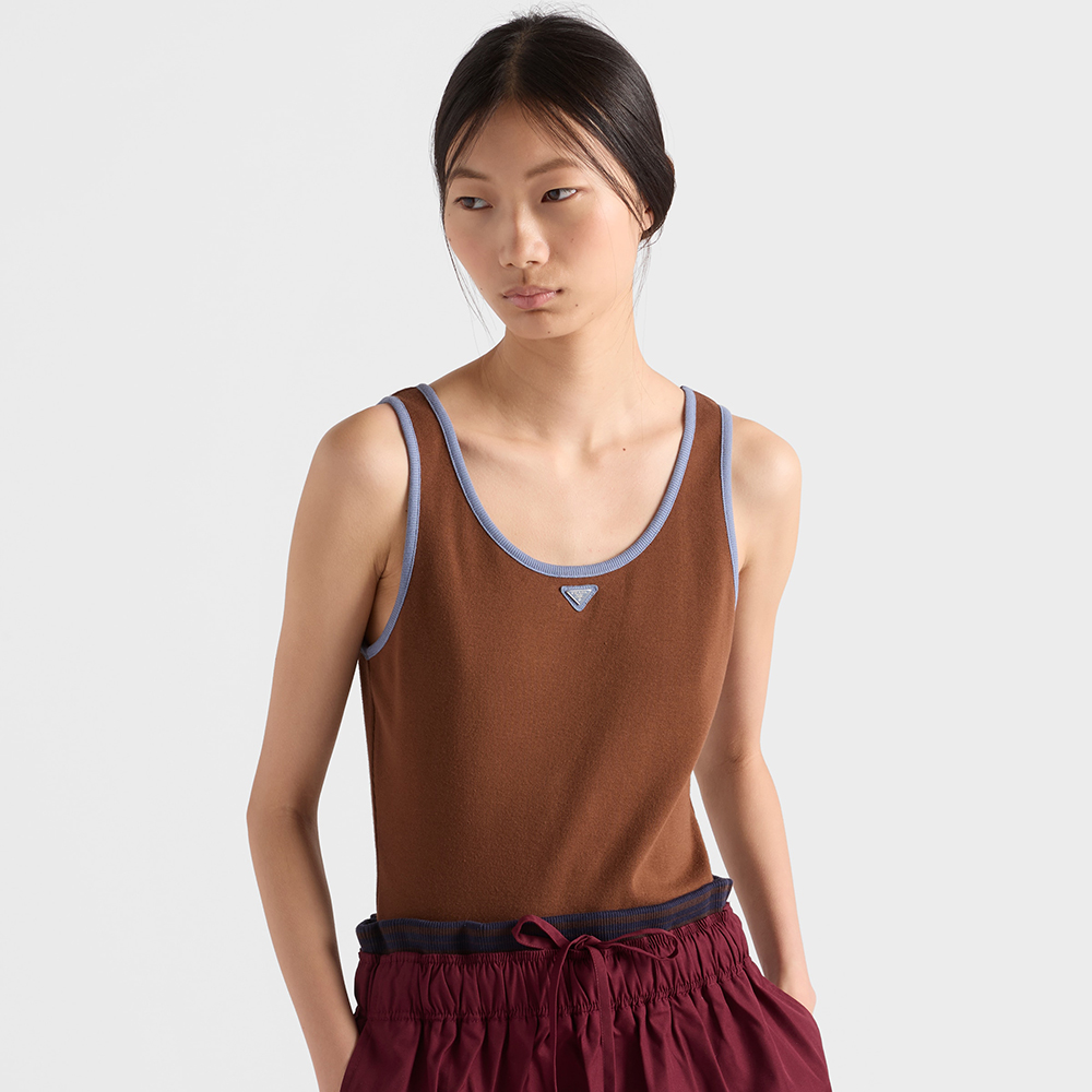 PRADA Tobacco steel Blue Old Cotton Tank Top #383260