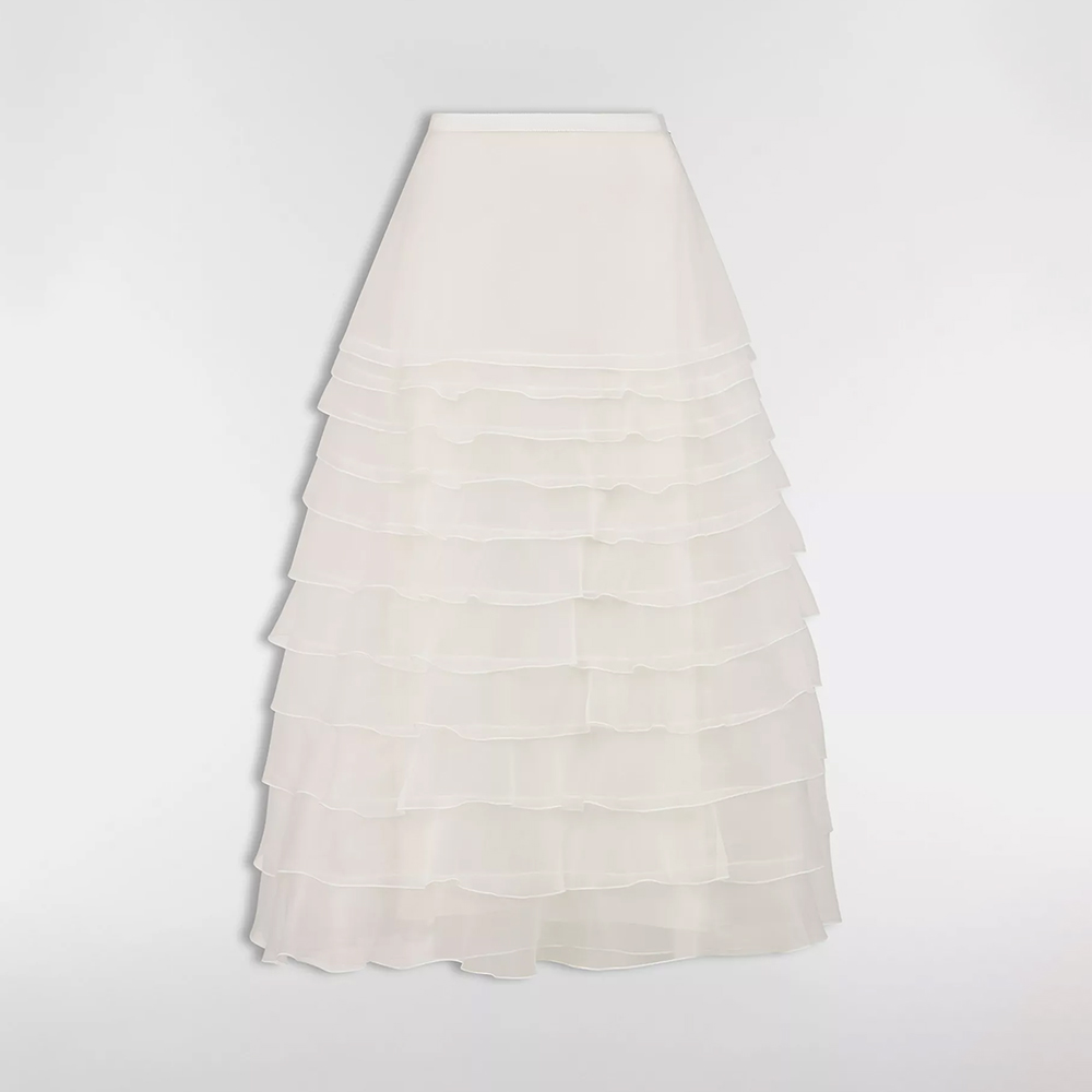 Dior Christian Mid-length Ruffled Skirt in White #333301