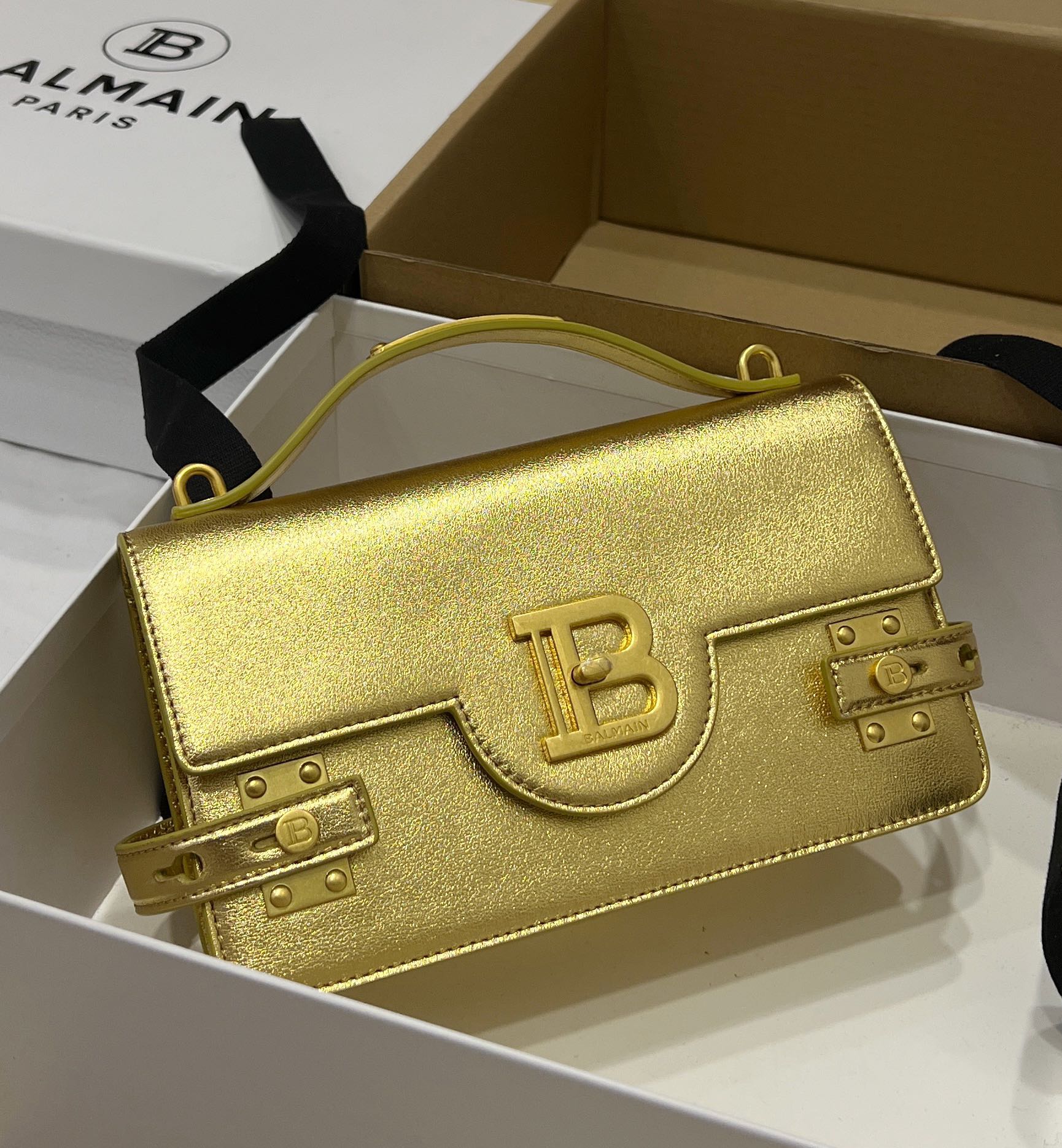 [TOP] BALMAIN Cowhide Bag 23*14*8cm - Gold - 711 Luxury