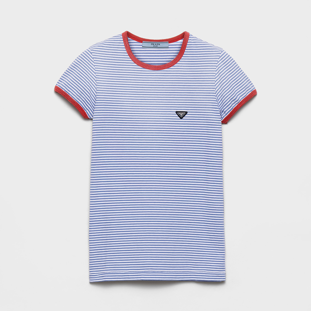 PRADA Periwinkle red Striped Jersey T-shirt #378582