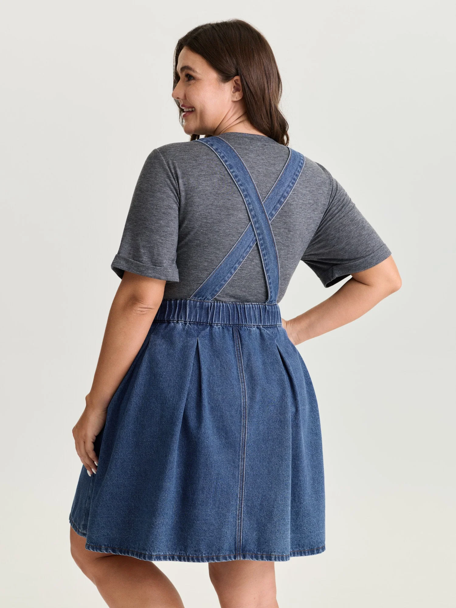 Elastic Waistband Adjustable Overall Denim Dress
