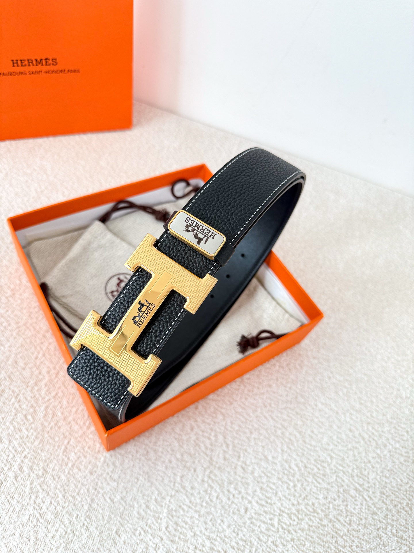 [TOP] HERMES Men's Buckle Logo Belt 3.8cm - Black - 711 Luxury