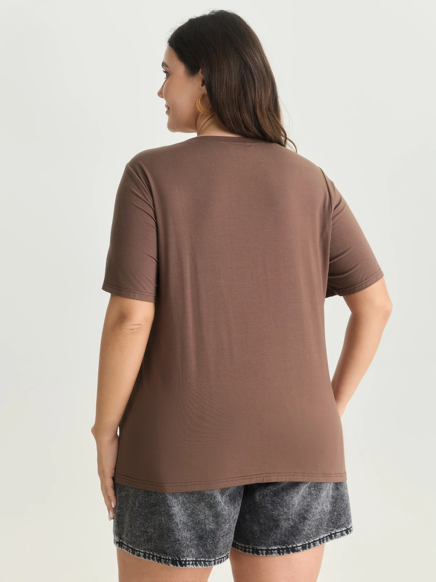 Supersoft Geometric Print Keyhole Neckline T-Shirt
