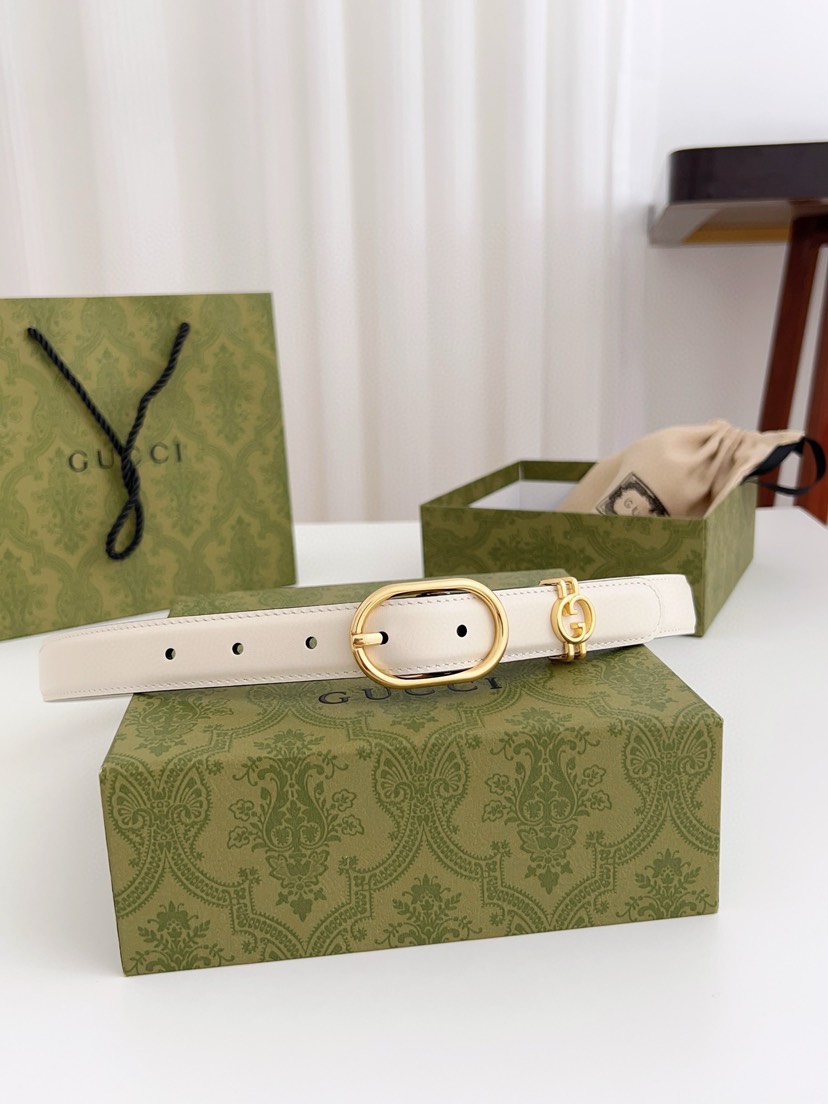 [TOP] GUCCI GG Belt 2.5cm - White - 711 Luxury