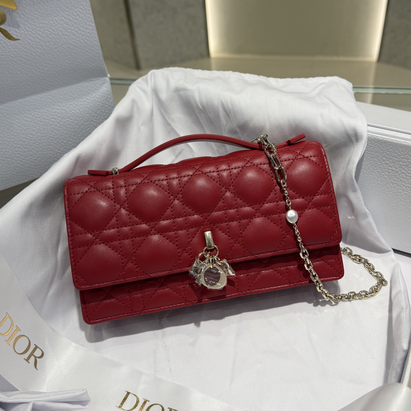 [TOP] Christian Dior My Dior Mini Bag Cannage Lambskin 21*11*4.5cm - Red