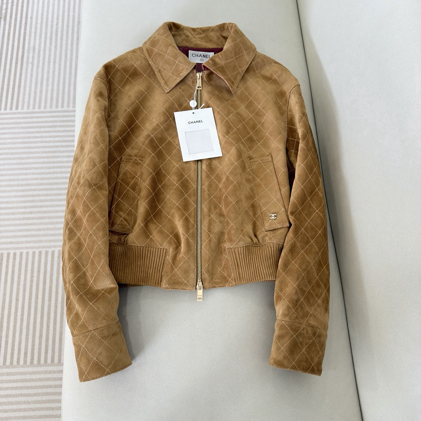 Chanel beige Accessory CHANEL Blouson Suede Calfskin Fango Beige #393311 View 2 | Nigo Office