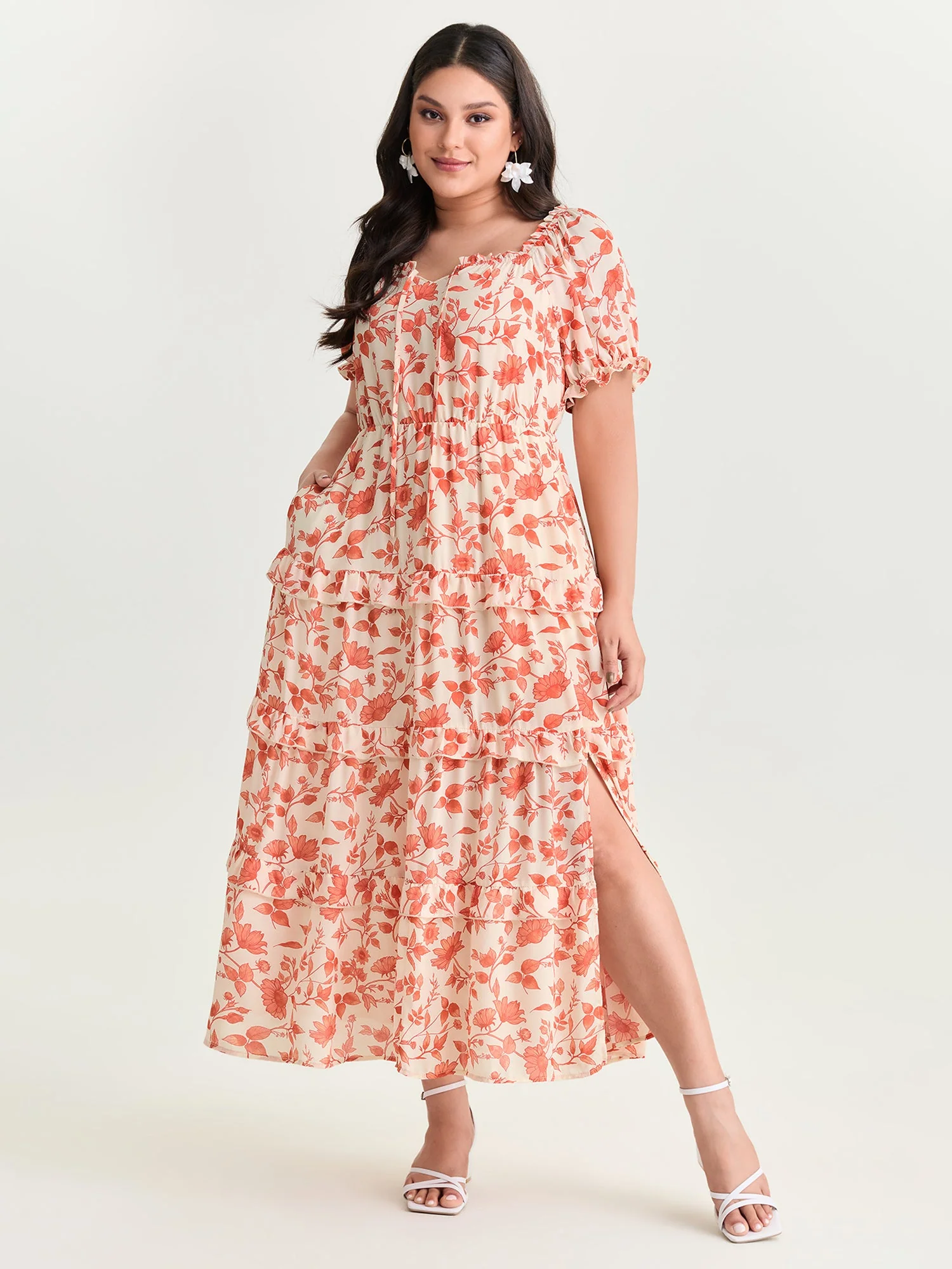 Floral Ruffled Edge Tiered Maxi Dress