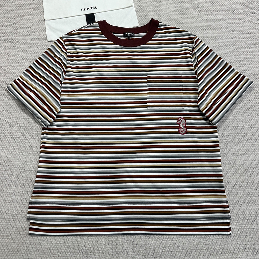 Chanel Top-quality version Seahorse Striped T-shirt #389443