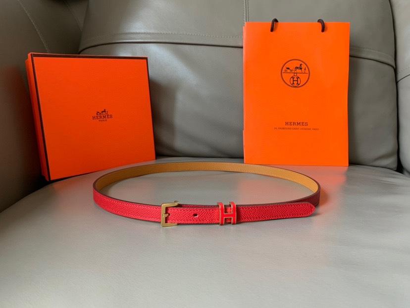 [TOP] HERMES Eom Calfskin Belt 15mm - Red - 711 Luxury