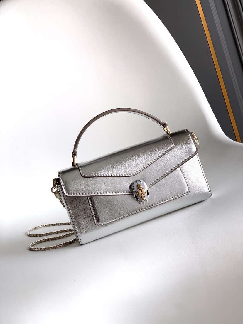 [TOP] BVLGARI Serpenti Forever Bag Calfskin 19x10x3.5cm - Silver - 711 Luxury