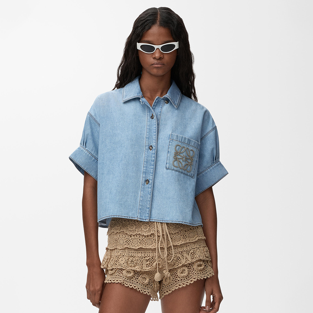LOEWE  Short Sleeve Shirt in Denim Blue White and Shorts #382352