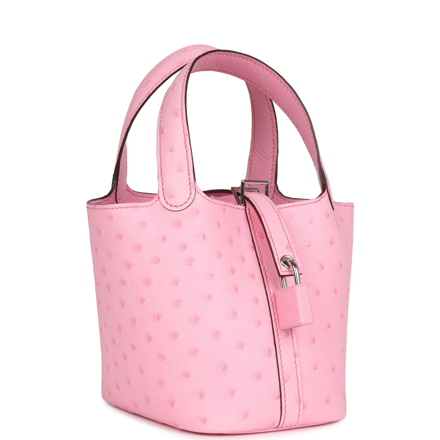 Hermes Micro Picotin Lock  Bubblegum Ostrich Palladium Hardware