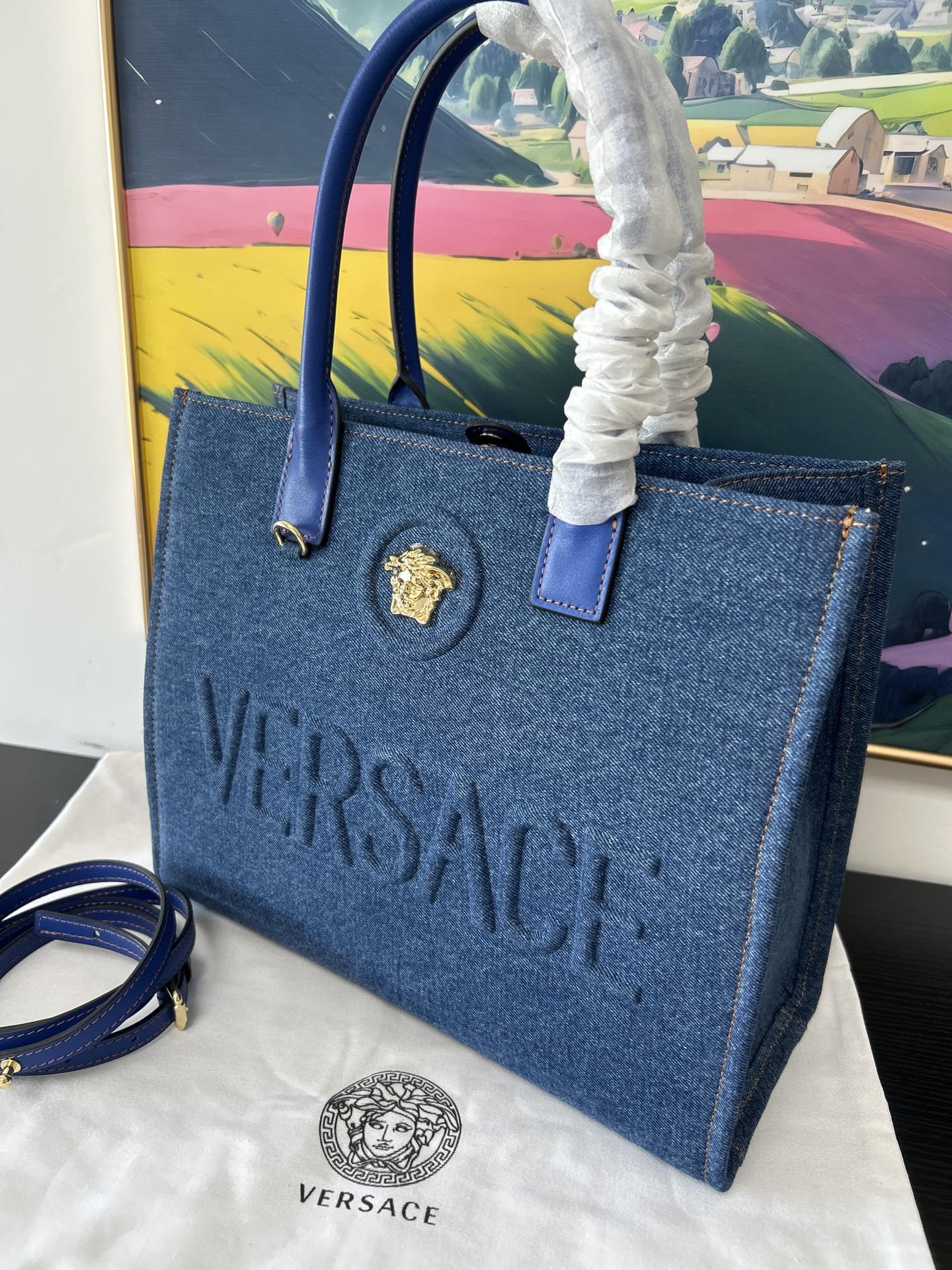 [TOP] VERSACE Denim Tote Bag 29.5x14.5x24cm- Blue - 711 Luxury