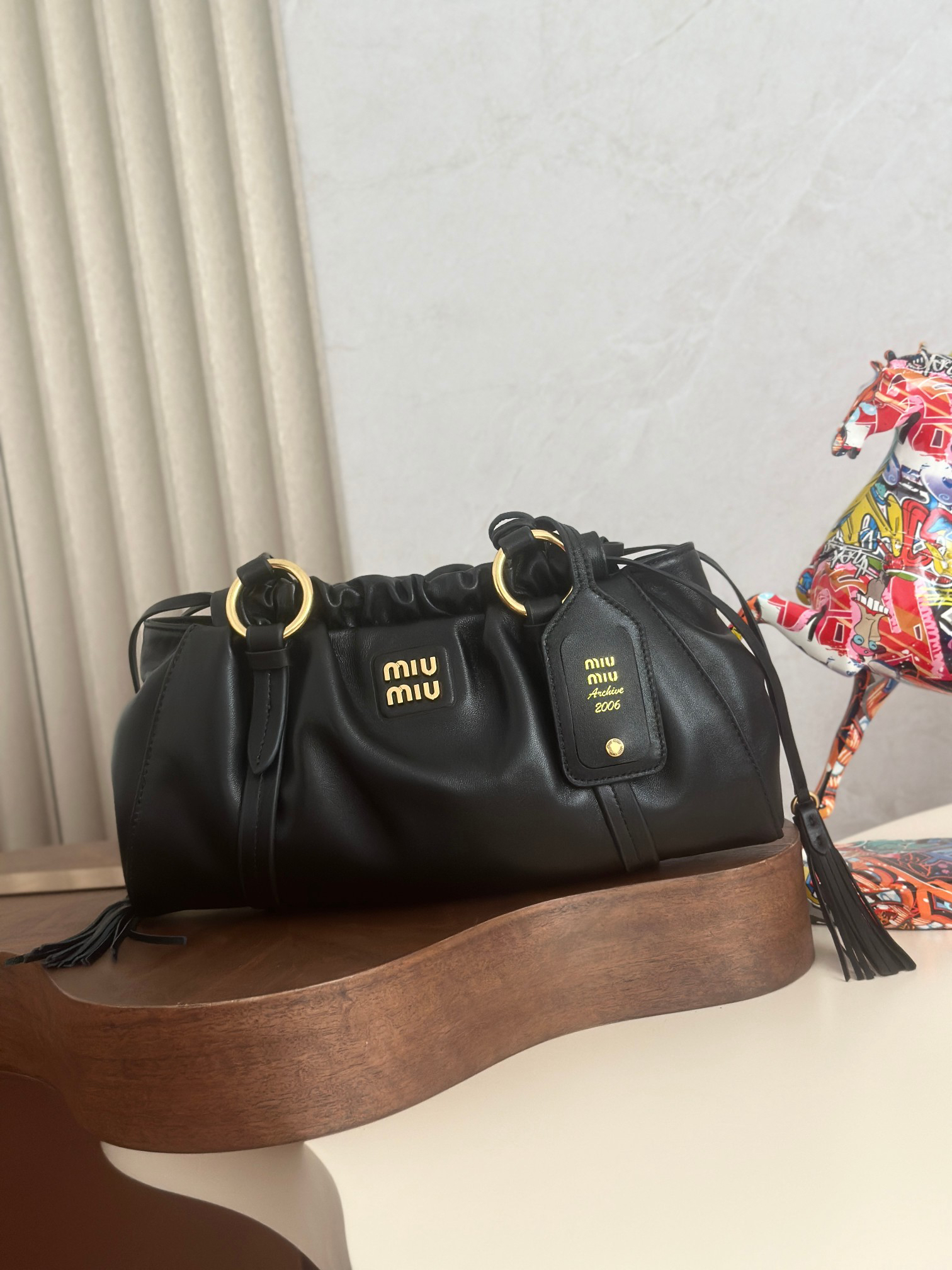 [TOP] Miu Miu Hobo Bag Lambskin 32x16x10.5cm - Black - 711 Luxury