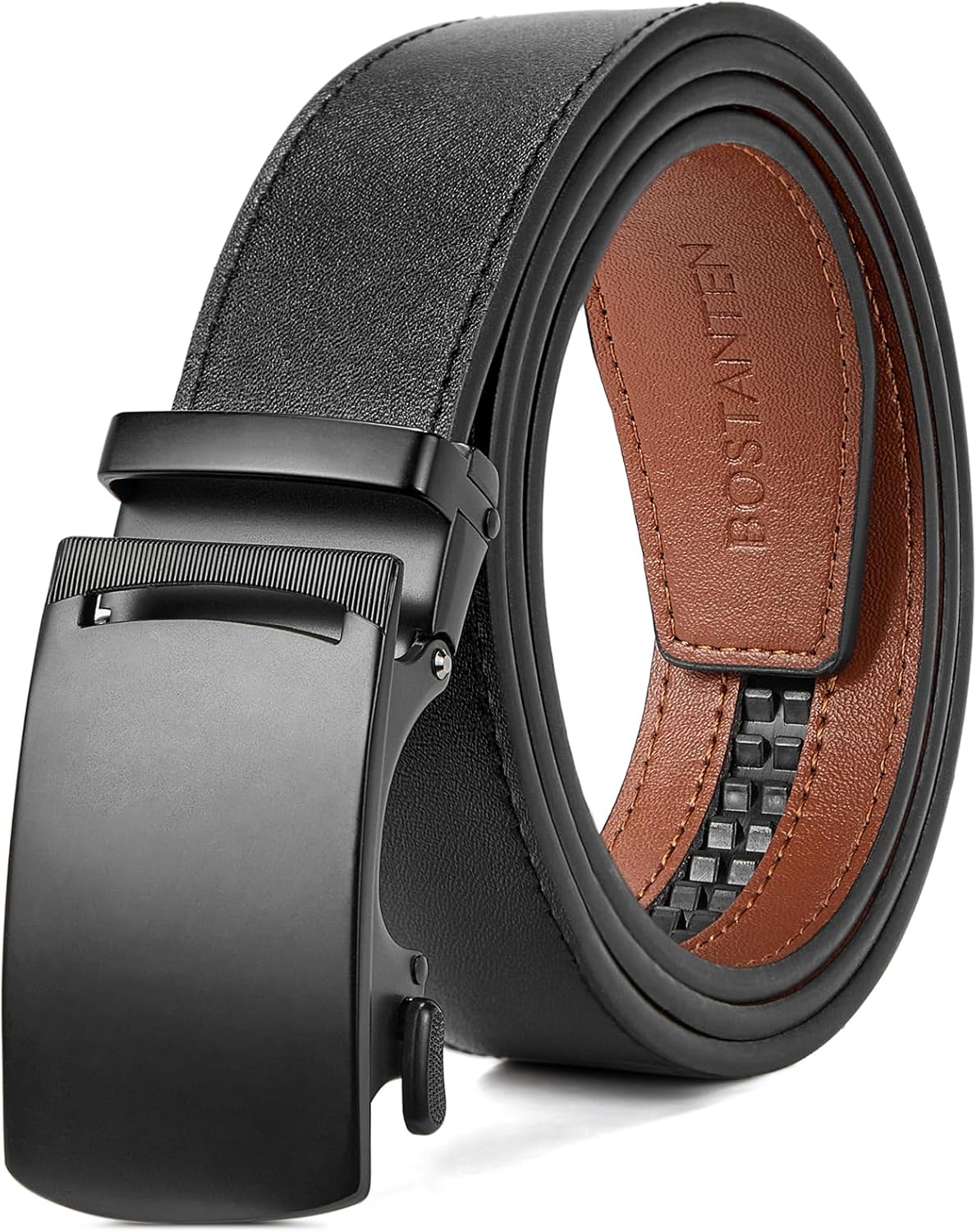 BOSTANTEN Mens Belt Leather Ratchet Belt For Men Dress and Casual with Adjustable Buckle, Trim to Fit