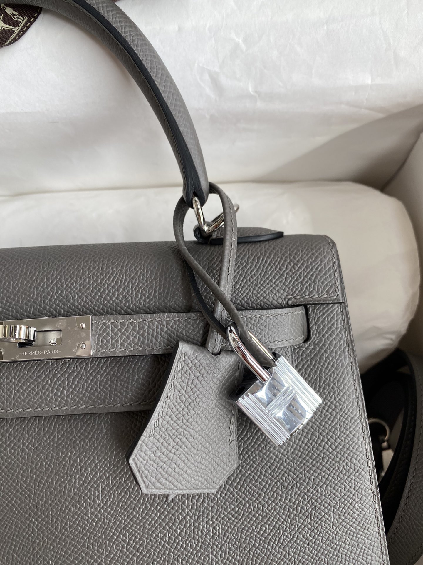 [TOP] HERMES Kelly Epsom Leather 25cm -  Gris Pantin & SHW