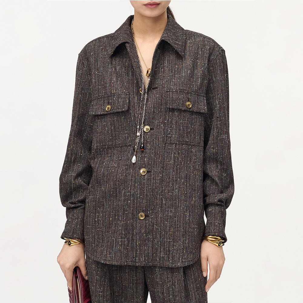 Chanel brown Clothing CHANEL Long-sleeved Shirt Mixed Fibers Cognac Brown #378454 | Nigo Office