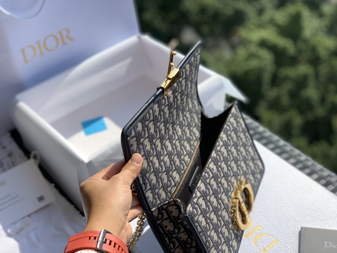 [TOP] Christian Dior Montaigne Bag with Chain 25x16.5x8cm - Navy Blue