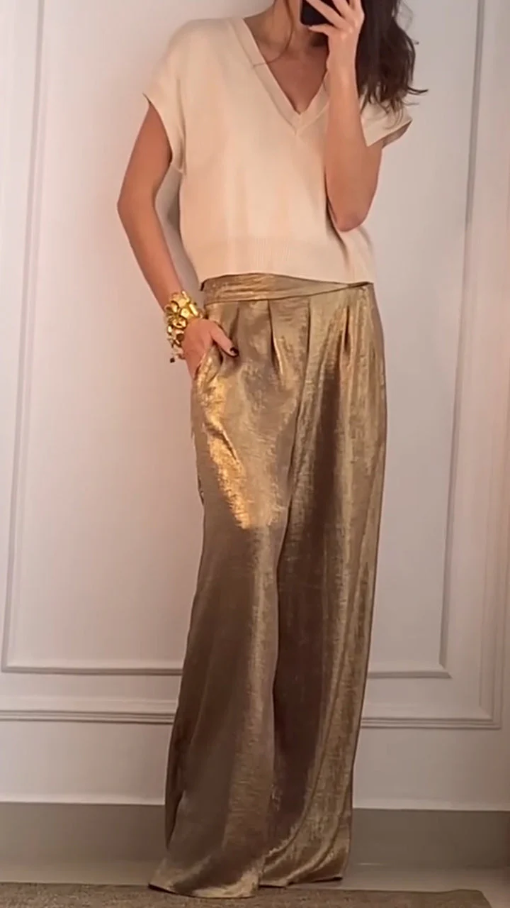 Women's V-neck Knitted Top + Wide-leg Pants Casual Suit