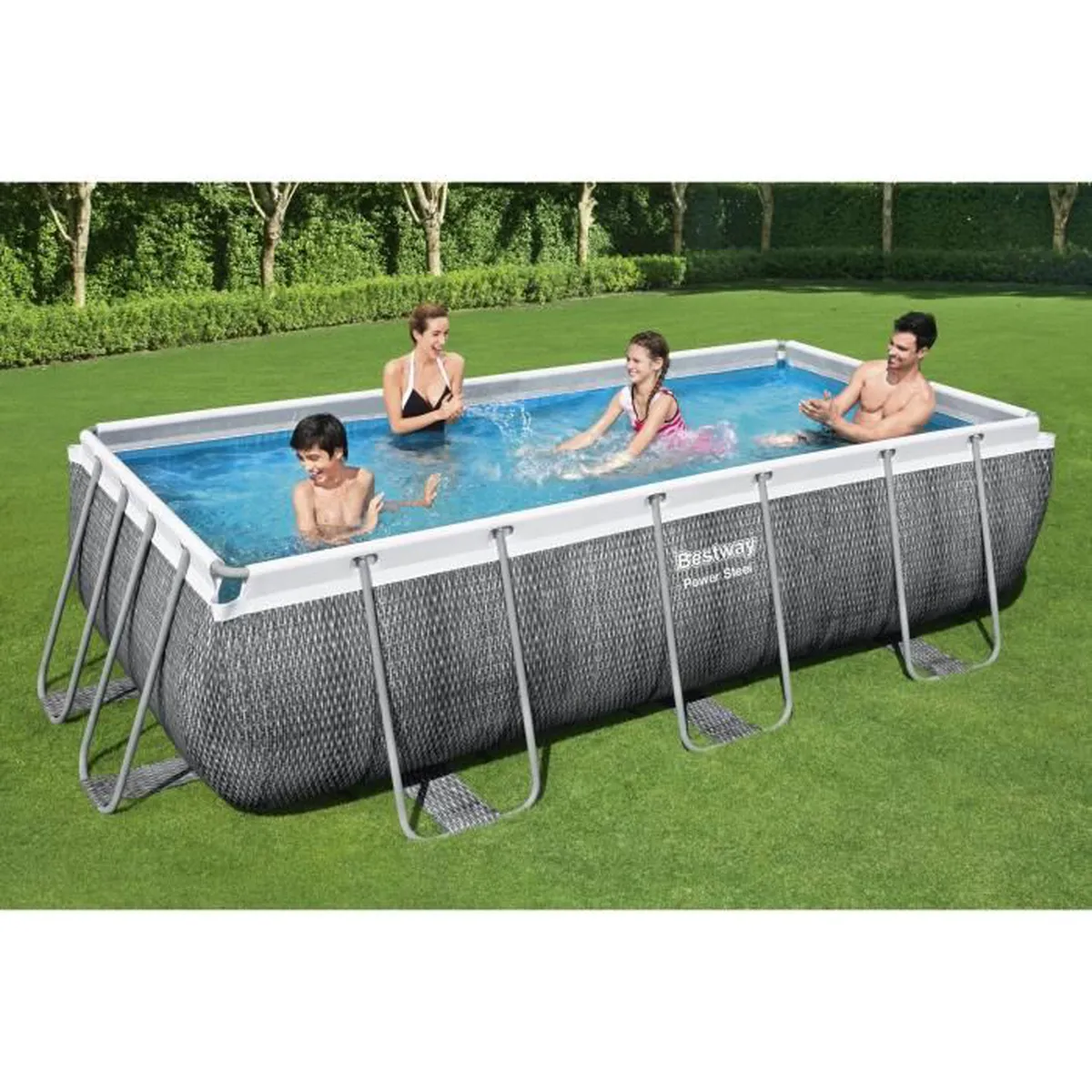 Kit Piscine hors sol tubulaire BESTWAY Power Steel 404 x 201 x 100 cm - Rectangulaire (Avec filtre à cartouche, échelle)