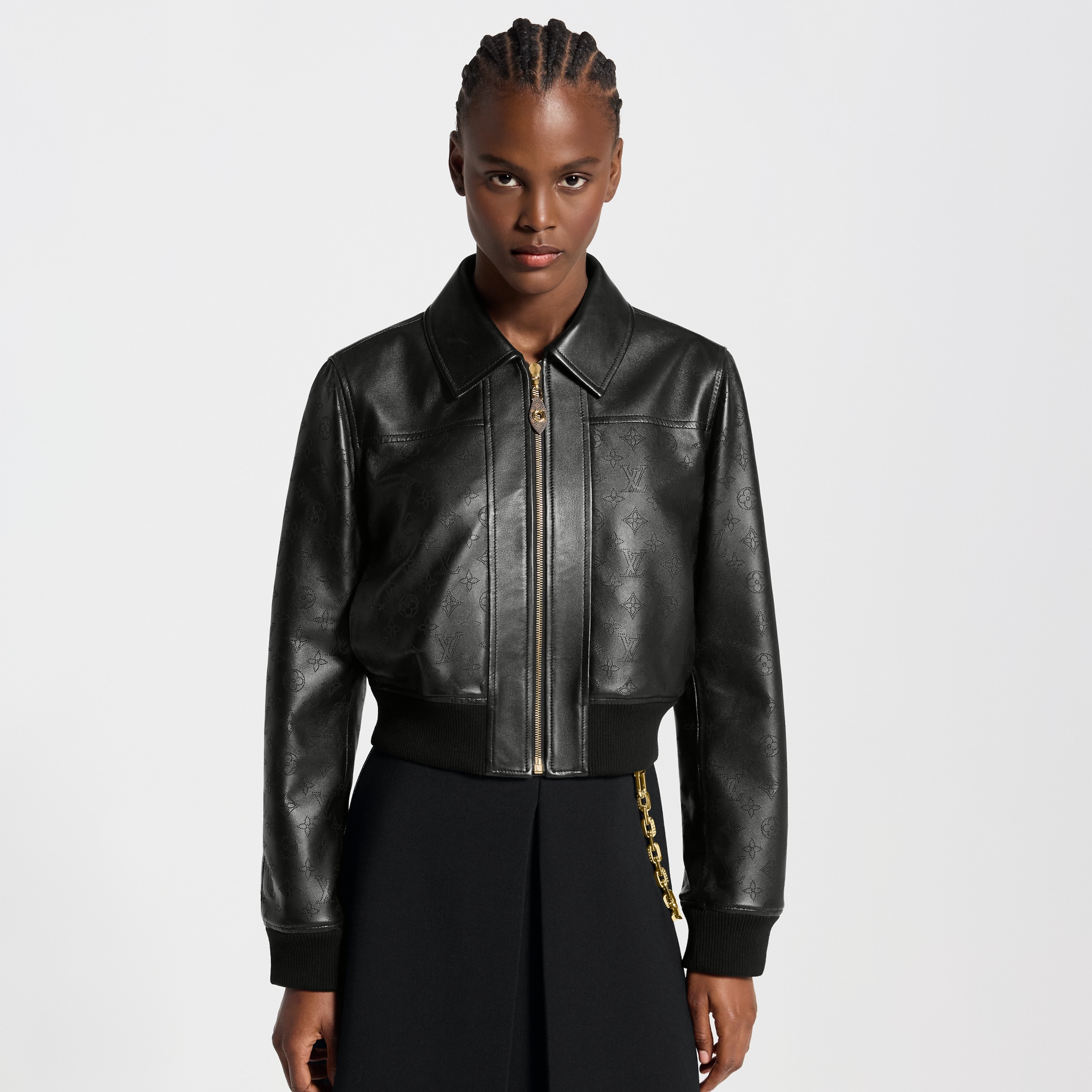 Louis Vuitton Clothing LOUIS VUITTON Mahina Accent Leather Bomber Jacket 1AK607#393407 | Nigo Office