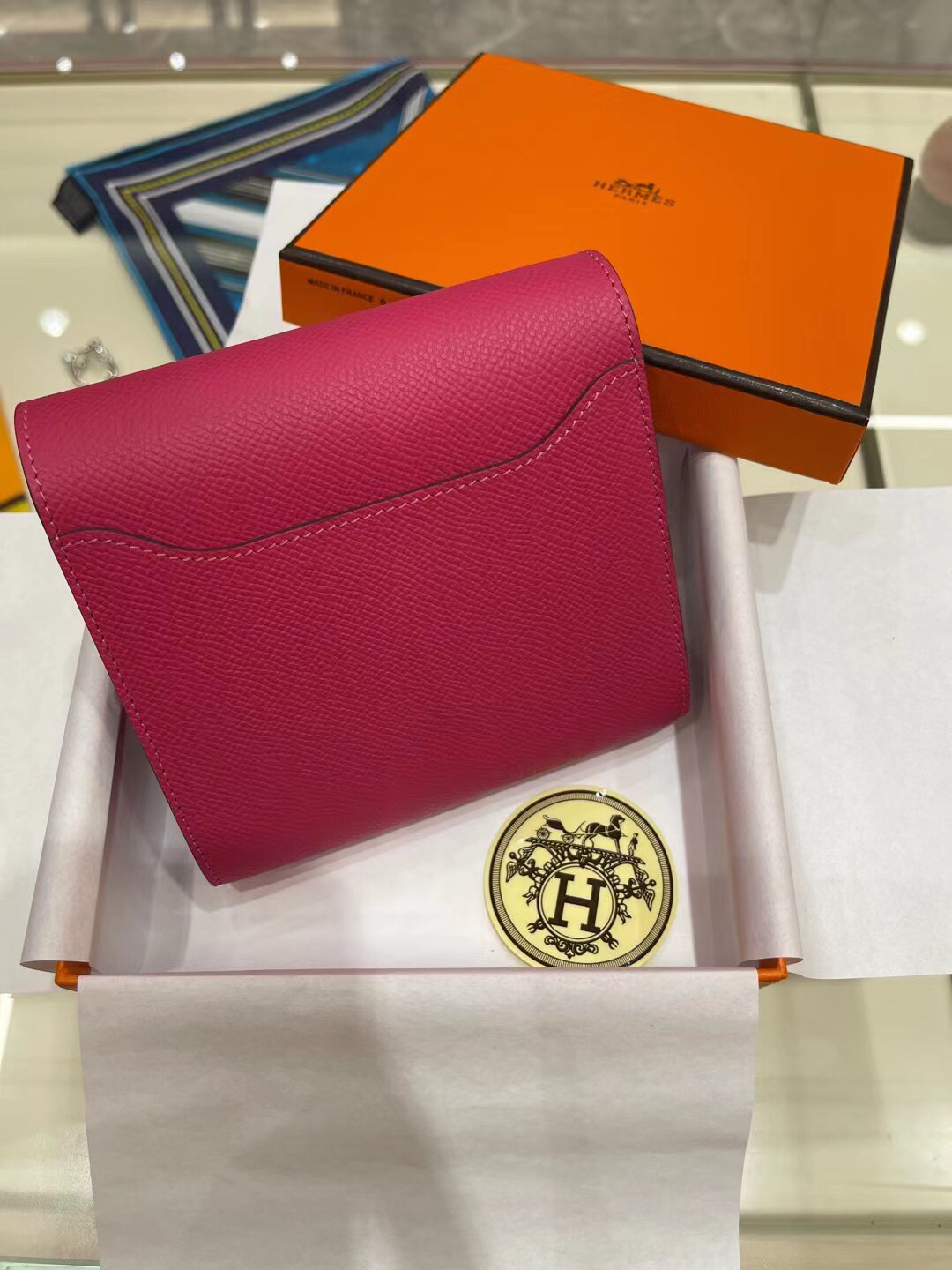 [TOP] HERMES Constance Short Wallet Epsom 13×12cm - Pink