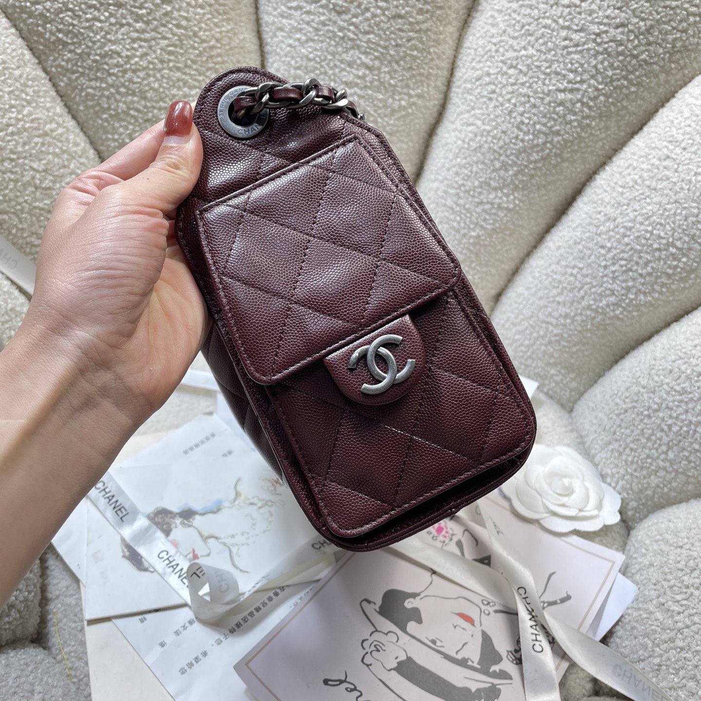 [TOP] CHANEL Mini Hobo Bag 21*22*11 cm - Claret