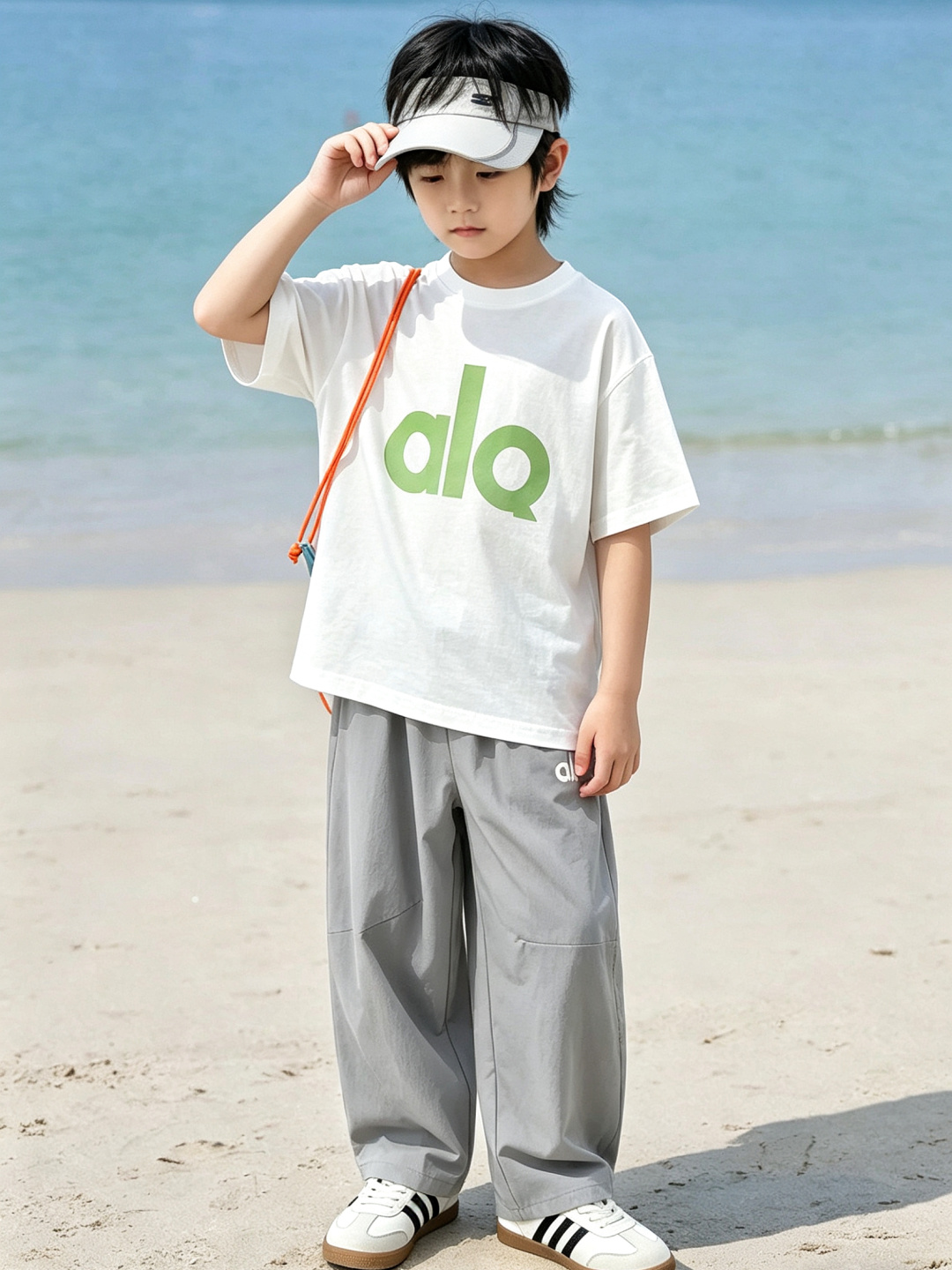 Alo Kids Gift Box Set Big Logo Paper Feel Short Sleeve Tee & Nylon Quick Dry Balloon Pants For Boys Girls Lightweight Breathable Outfit Sizes 120-170