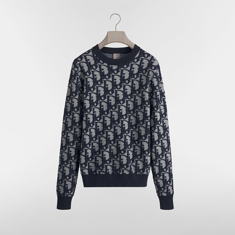 Dior blue Clothing DIOR Dior Oblique Sweater Blue Cotton Wool Silk Blend Jacquard View 2 | Nigo Office