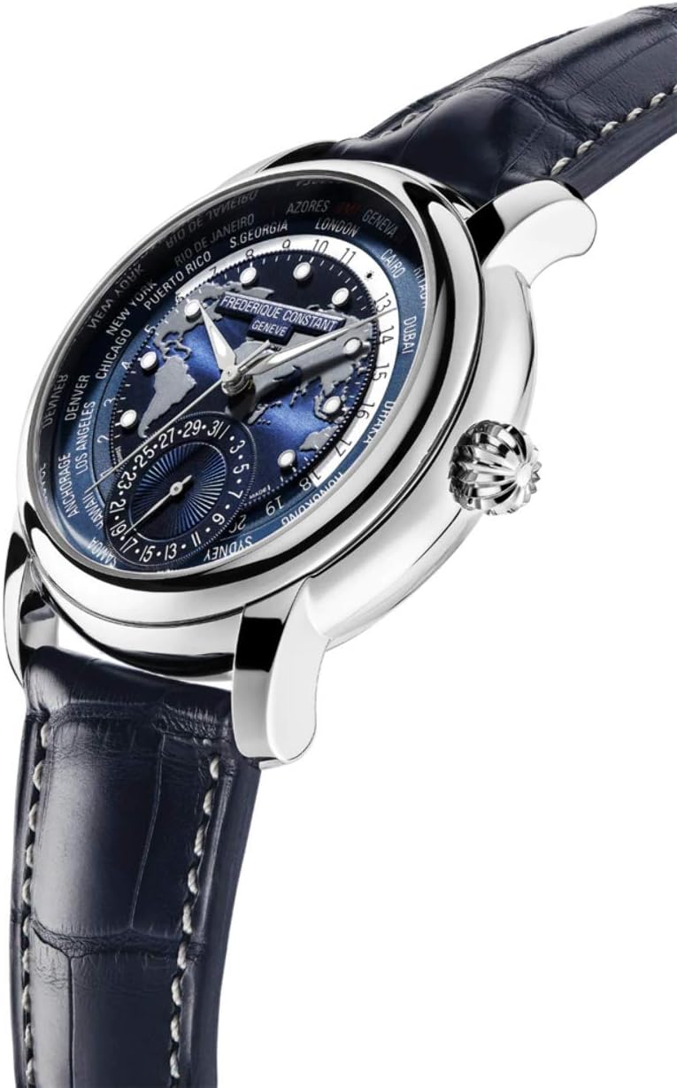 Frederique Constant Men's FC718NWM4H6 Worldtimer Automatic Watch With Blue Leather Band